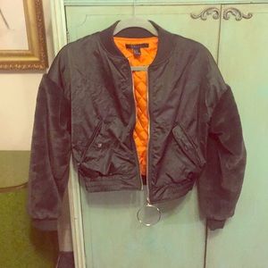 Dark green bomber with faux fur sleeves